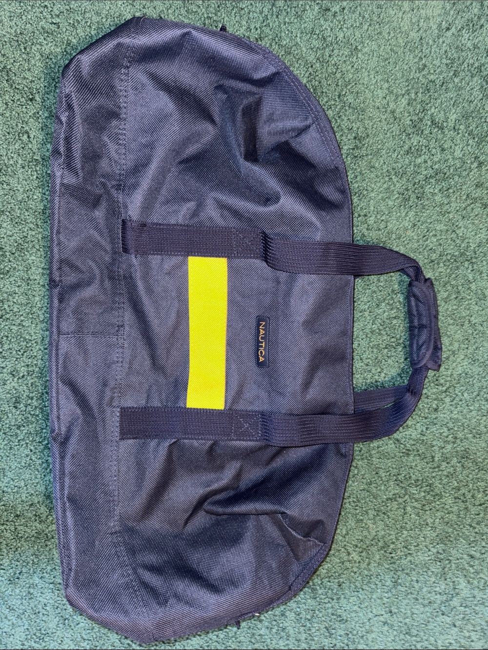 Nautica Navy Weekender Duffle/ Gym Bag  21”x10”x12”Yellow Center accent Stripe